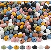 Sunrony 200Pcs Silicone Lentil Beads for Keychain Making,Bulk Mixed Color 12mm Silicone Abacus Spacer Beads for Necklace Bracelet Making Pens (Deep Lentil)