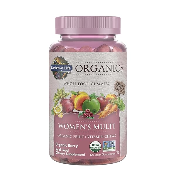 GARDEN OF LIFE ORGANICS WOMEN’S GUMMY VITAMINS – BERRY – CERTIFIED ORGANIC, NON-GMO, VEGAN, KOSHER COMPLETE MULTI – METHYL B12, C & D3 – GLUTEN, SOY & DAIRY FREE, 120 REAL FRUIT GUMMIES