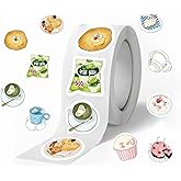Foodie Fun Cartoon Food Stickers Roll - 500Pcs 1 Inch Self-Adhesive Decals for Teens Crafts, Envelopes, Laptops, Water Bottles & Scrapbooking Supplies (Cute Kawaii Design)