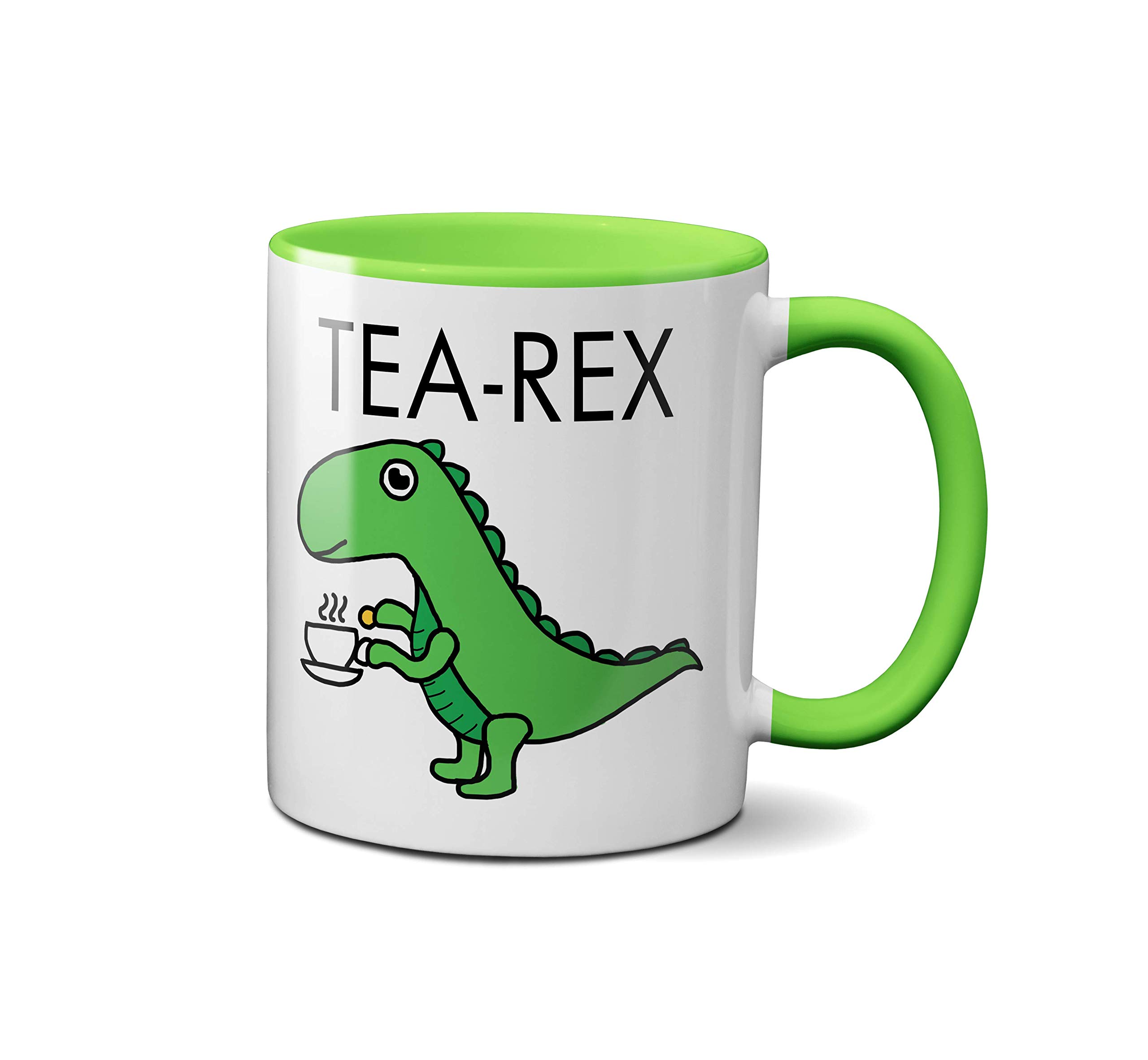 SMARTYPANTS Tea-Rex Mug - Ceramic Tea Coffee Hot Drinks Cup Birthday Present (Green Handle)