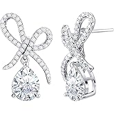 EIoways Moissanite Stud Earrings, 4.27Ct, Brilliant Round Cut D Color, VVS1 S925 Sterling Silver Moissanite Bow Earrings, Valentines Anniversary Birthday Mothers Day Jewelry Gifts for Women