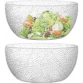 Qxbekmor 130 oz Acrylic Salad Bowls, 9.5" Serving Bowls for Fruits, Popcorn, Chips, Dips, Condiments, Break-Resistant Set of 2, Clear Circular