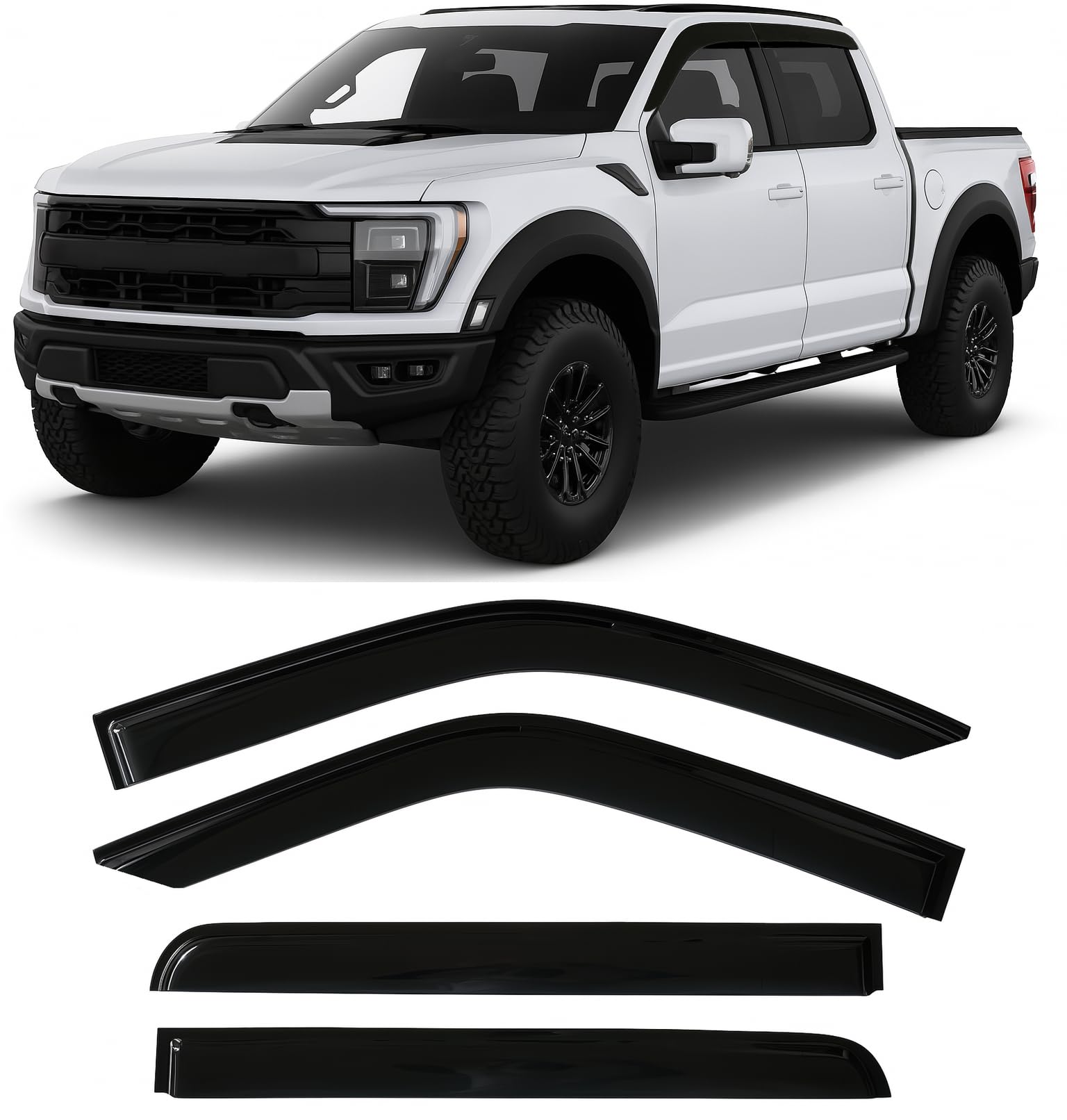 Photo 1 of 2015-2026 Tape-On Rain Guards for Ford F150 SuperCrew Side Window Deflector Visors (Crew cab only) XL XLT Lariat King Ranch Platinum Limited Lightning 2018 2019 2020 2021 2022 2023 2024 2025
