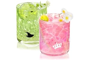 SiliFine 2 Pcs Witch Icon Juice Glasses, 14oz Pink & Green Princess Stemless Wine Drinking Coffee Glass Cup for Witch Party Supplies Gift