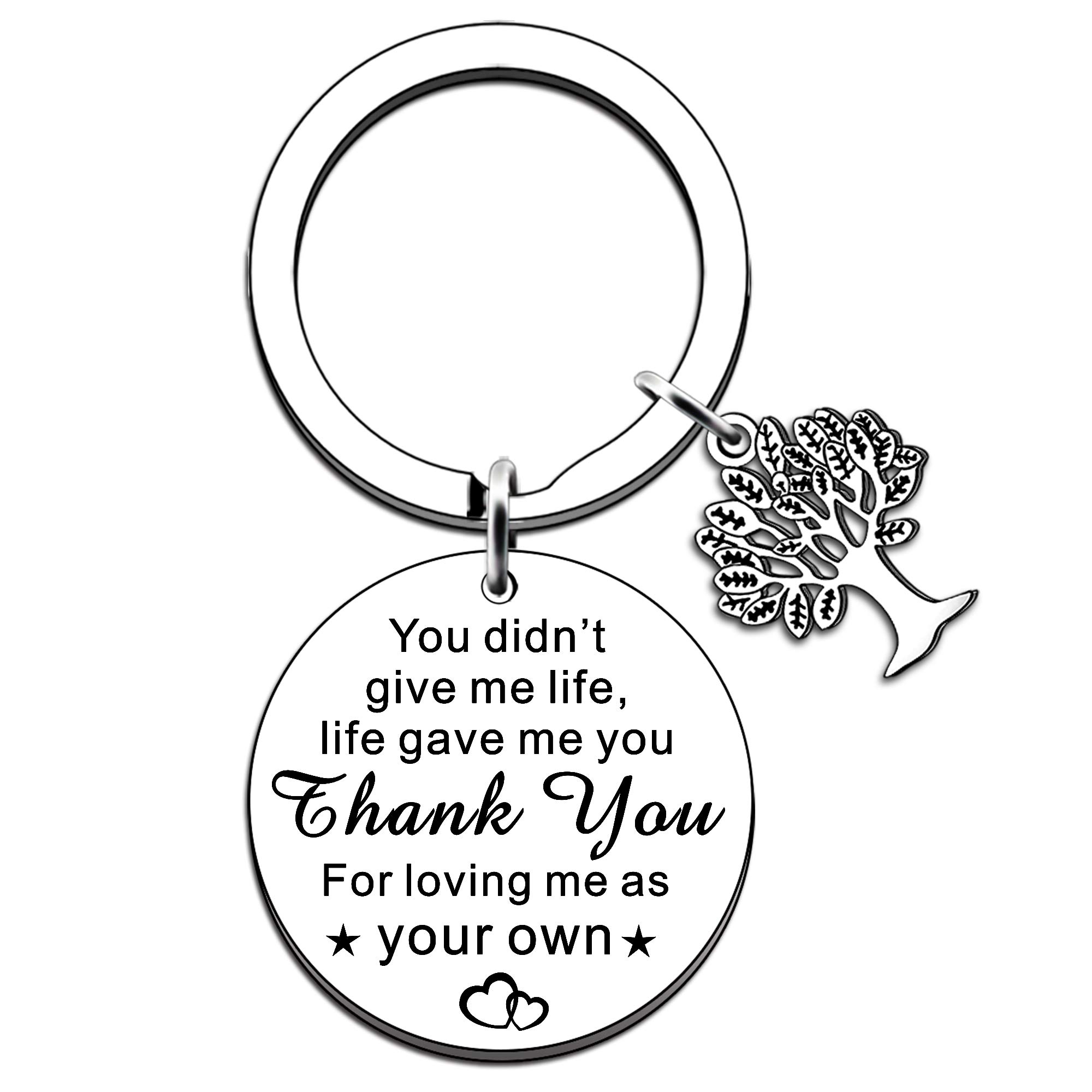 JMIMO Step Dad Step Mum Keyring Stepfather Stepmother Father Mother in Law gifts for women men -You Didn't Give Me Life Life Gave Me You Thank You for Loving Me As Your Own