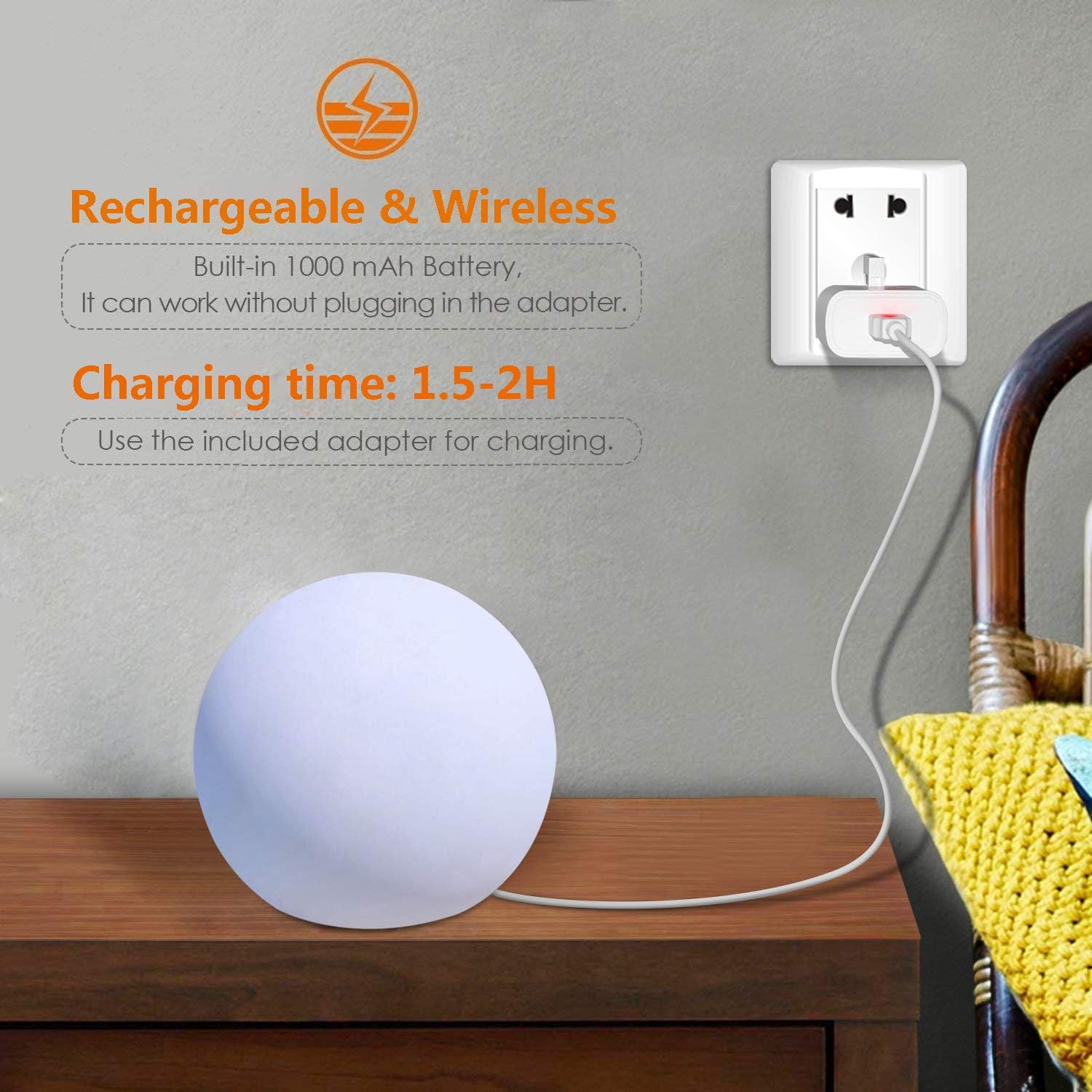 Mr.Go 6“ LED Night Light Ball Lamp Colour Changing Mood Light Sphere Lamp, 8 Dimmable Brightness, 16 Adjustable Colors - Image 5