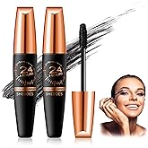 4D Silk Fiber Lash Mascara Black, Waterproof Silk Fibre Thick Lengthening Mascara, Long Lasting Smudge-Proof Curling Eyelashes Mascaras Black with Length Natural, All Day Full(2PCS)