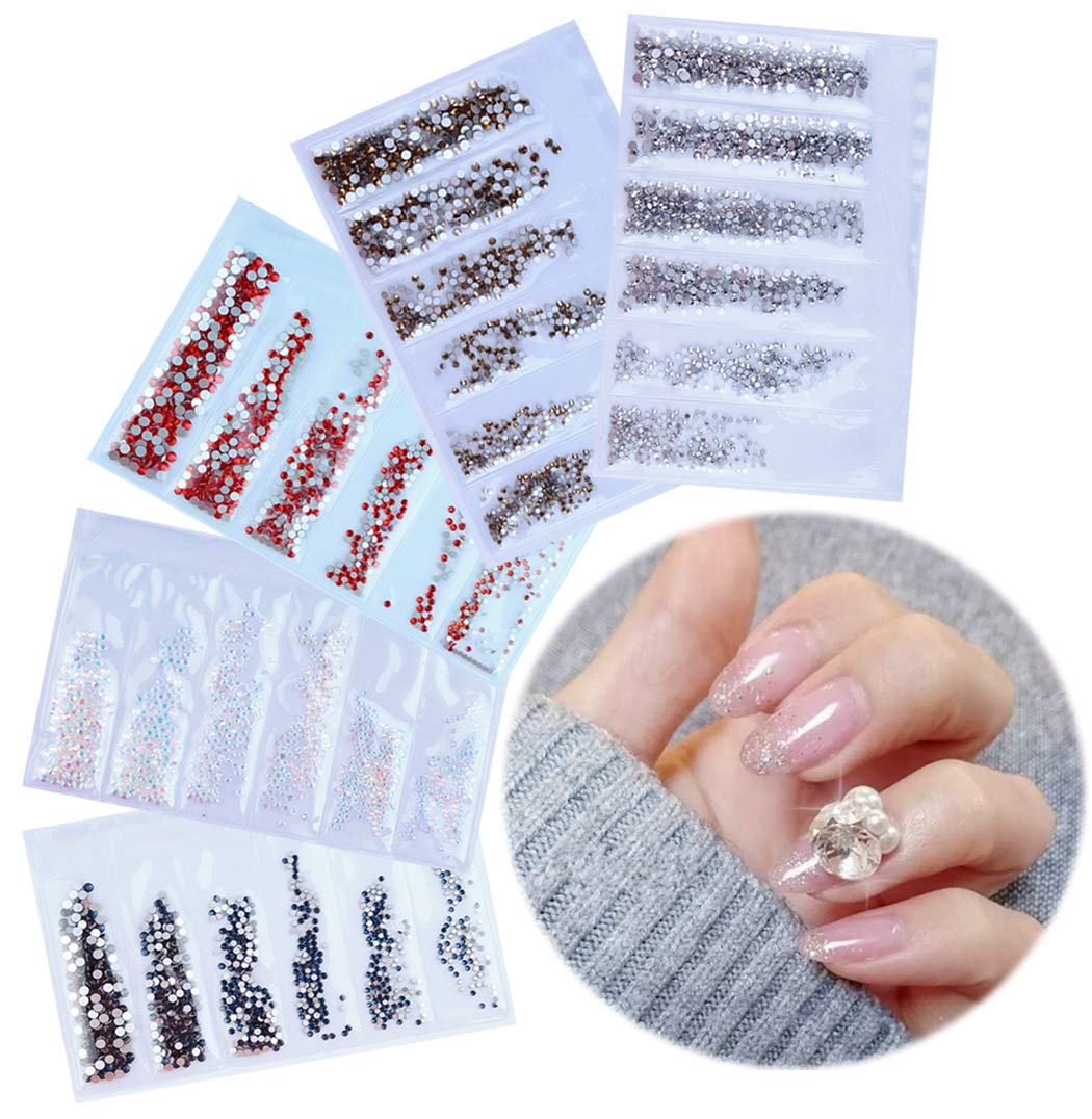 Ranvi 7200 Pieces(6 Grid)5 Pack of Nail Art Rhinestone Decoration Style2 — image 1