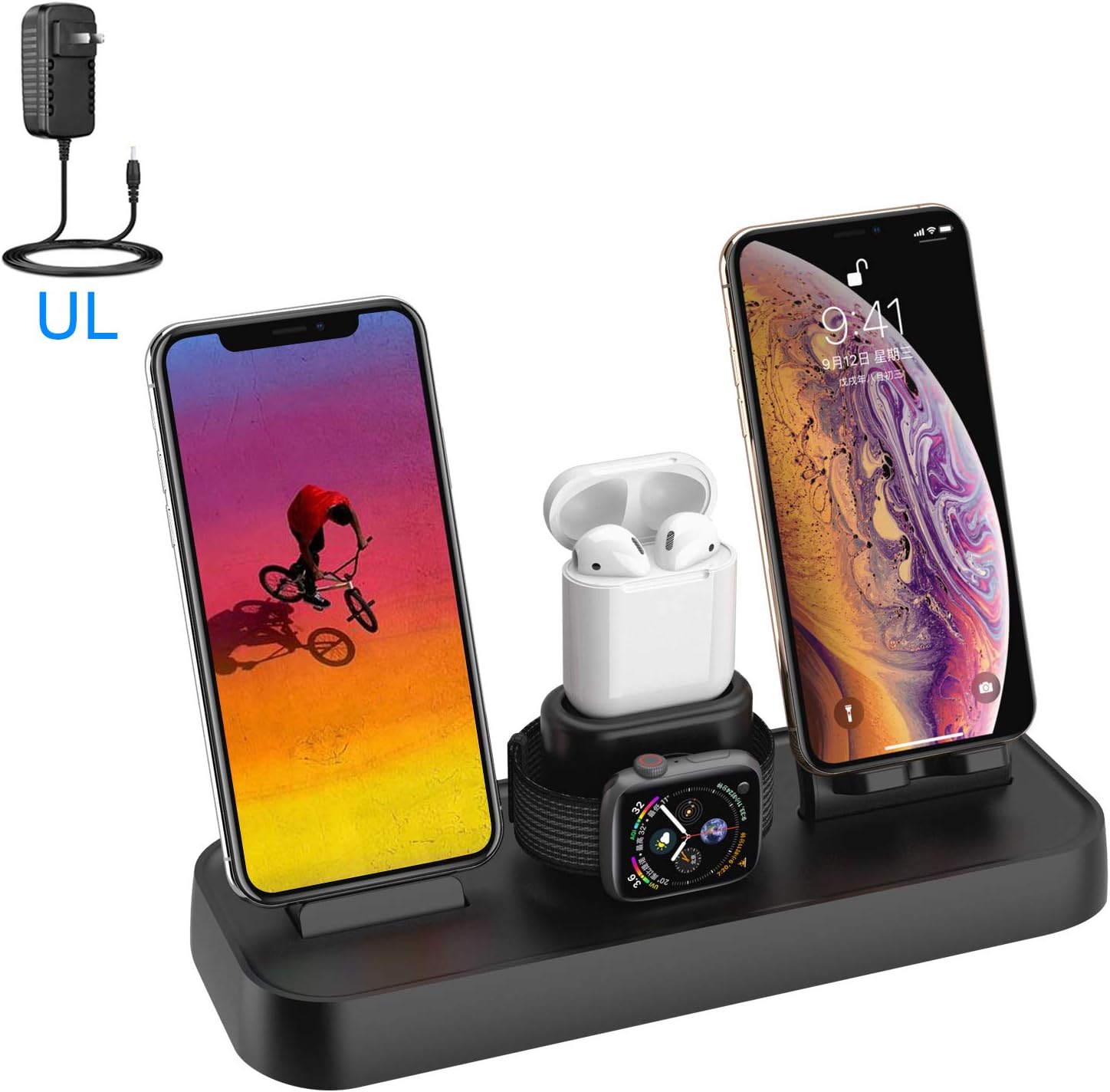 4 in 1 Wireless Charging Station for iPhone Apple Watch Charger Stand with iPhone Wireless Charger Stand Airpods Charging Dock Stand for iPhone X/XS/XR/8/7/6s/Plus, iWatch 4/3/2/1（Upgrade