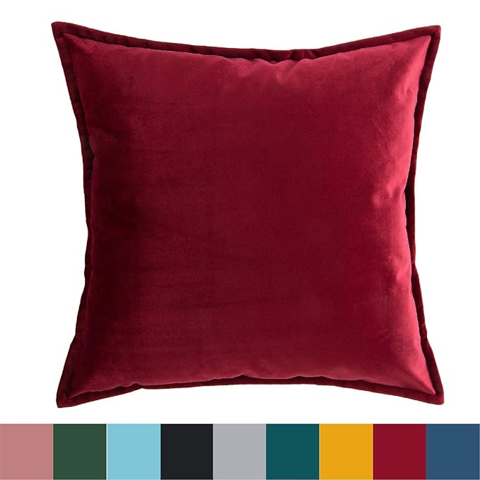 Bedsure Fundas de Cojín Vino Rojo Decorativas Terciopelo Cuadradas