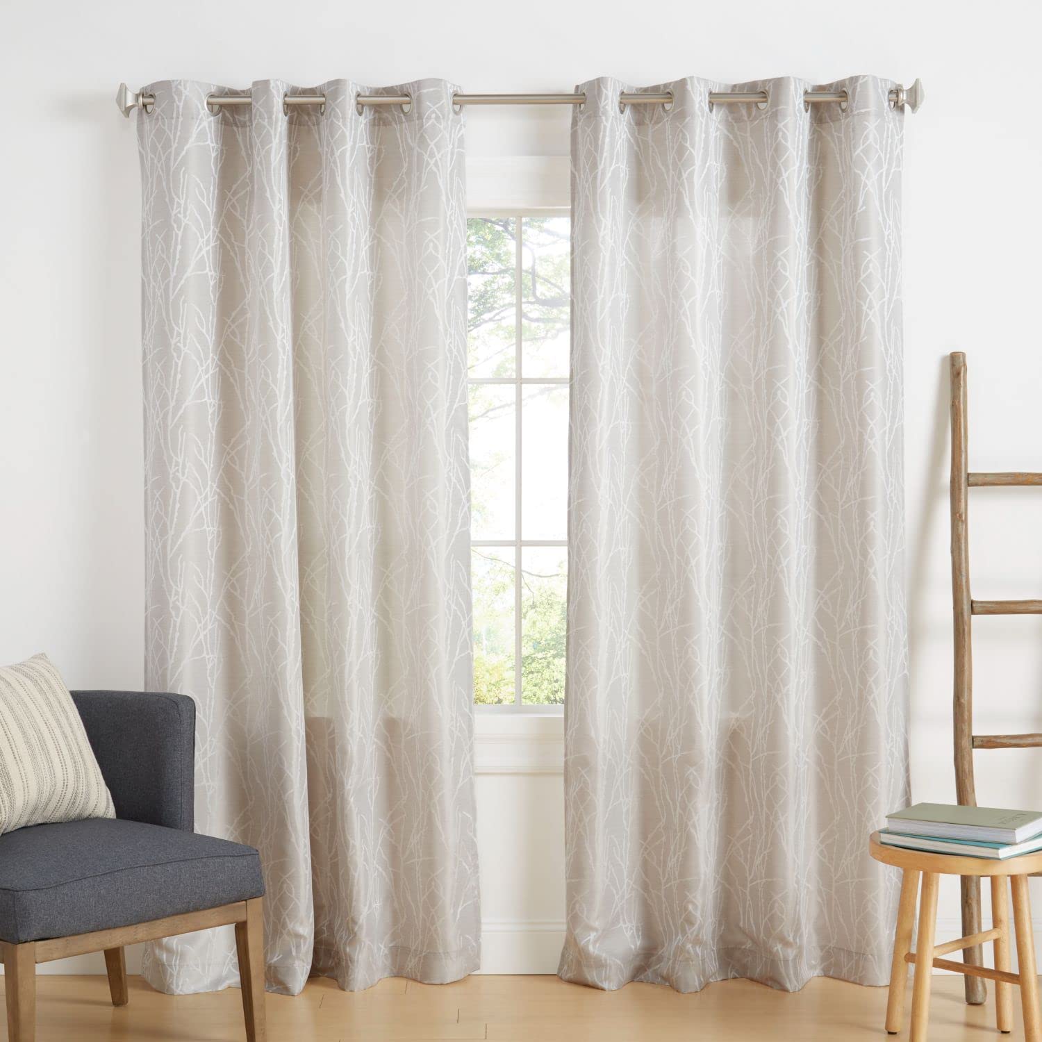 Exclusive Home Curtains Finesse Branch Print Grommet Top Curtain Panel Pair, 54''x96'', Dove Grey