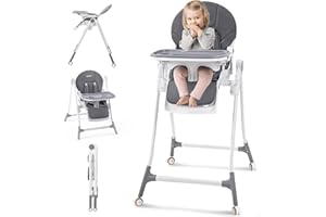 Sejoy High Chair, 3-in-1 High Chairs for Babies and Toddlers, Five Point Seat Belt, with Detachable Wheels & Tray, Adjustable Height & Recline& Footrest Multifunctional Infant Highchairs (Grey)