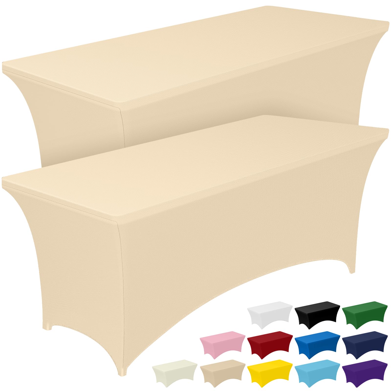 Photo 1 of Pureegg Spandex Tablecloth 6ft - 2 Pack, Fitted and Tight Cloth for Rectangle Table, Wrinkle-Free and Stretch Table Cover for Party, Wedding, Banquet and Birthday, Champagne