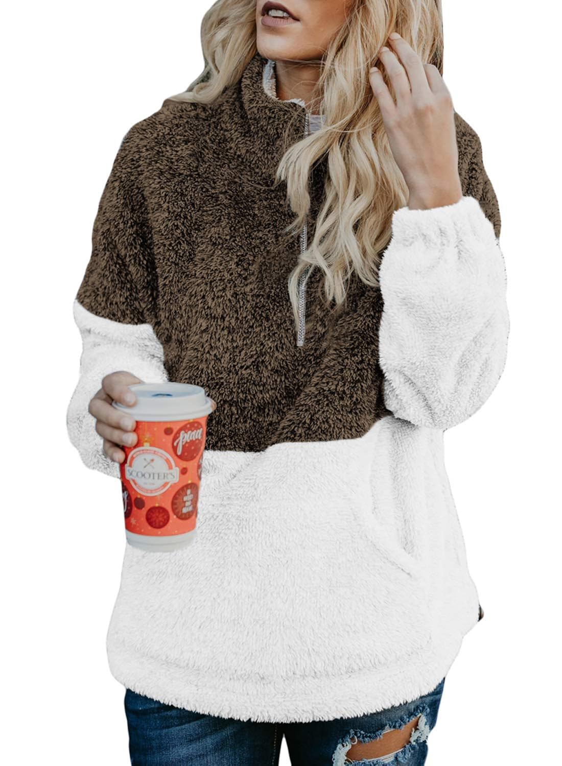 button neck fleece pullover