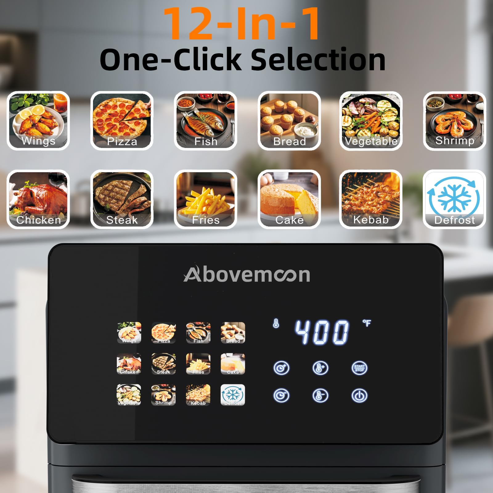 Condition photo showing New/Like New for abovemoon 10l large xl pro air fryer oven with grill combo for kitchen countertop use,12 in 1 smart
