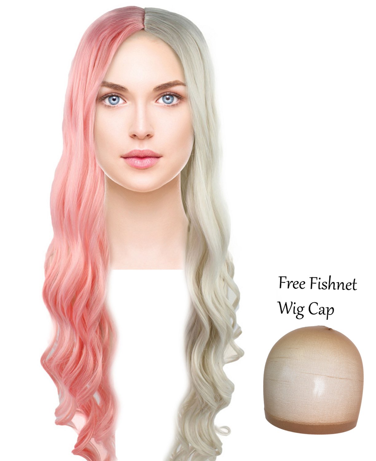Cece Long Curly Wigs Two Tone Hair Pink and Blonde Wave 28\