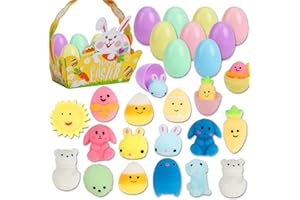 MANTYPLAY Easter Basket Stuffer Mochi Fidget Toys, 15 Set of Easter Eggs with Mochi Squishy Toys Inside Tiny Kawaii Squeeze Toy for Easter Party Favors Easter Gifts for Kids Classroom Rewards School Prize