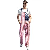 Kidsonny Mens Rompers American Flag Jumpsuits 4th of July Jean Overalls with Zipper Fly Bro Outfits