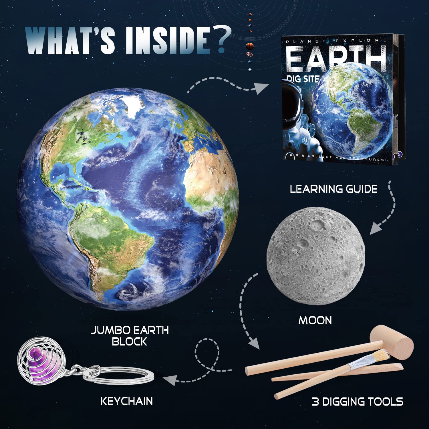 XXTOYS Solar System Gemstone Dig Kit - Dig Up 13 Gems, Rocks & Fossils - Space Toys Science Kits for Kids, Great Geology Gift for Boys & Girls 6-8 STEM Educational Toys