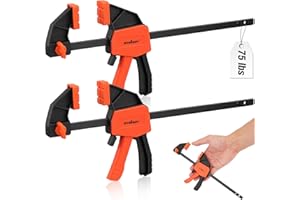 HORUSDY 6-Inch Mini Bar Clamps for Woodworking, 2 Pack Quick Release F Clamps, One-Hand Operation, 75 LBS Load Limit, Reversible Spreader Clamp for DIY, Home Repair & Craft Projects