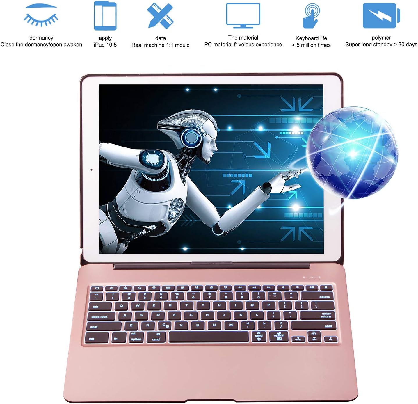 VANKY iPad Pro 12.9 inch(Not fit 2018) Keyboard Case, Wireless Slim Aluminium iPad Protective Case iPad Keyboard with 7 Colors LED Backlit & Auto Wake/Sleep Fit iPad Pro 12.9 (Rose Gold)