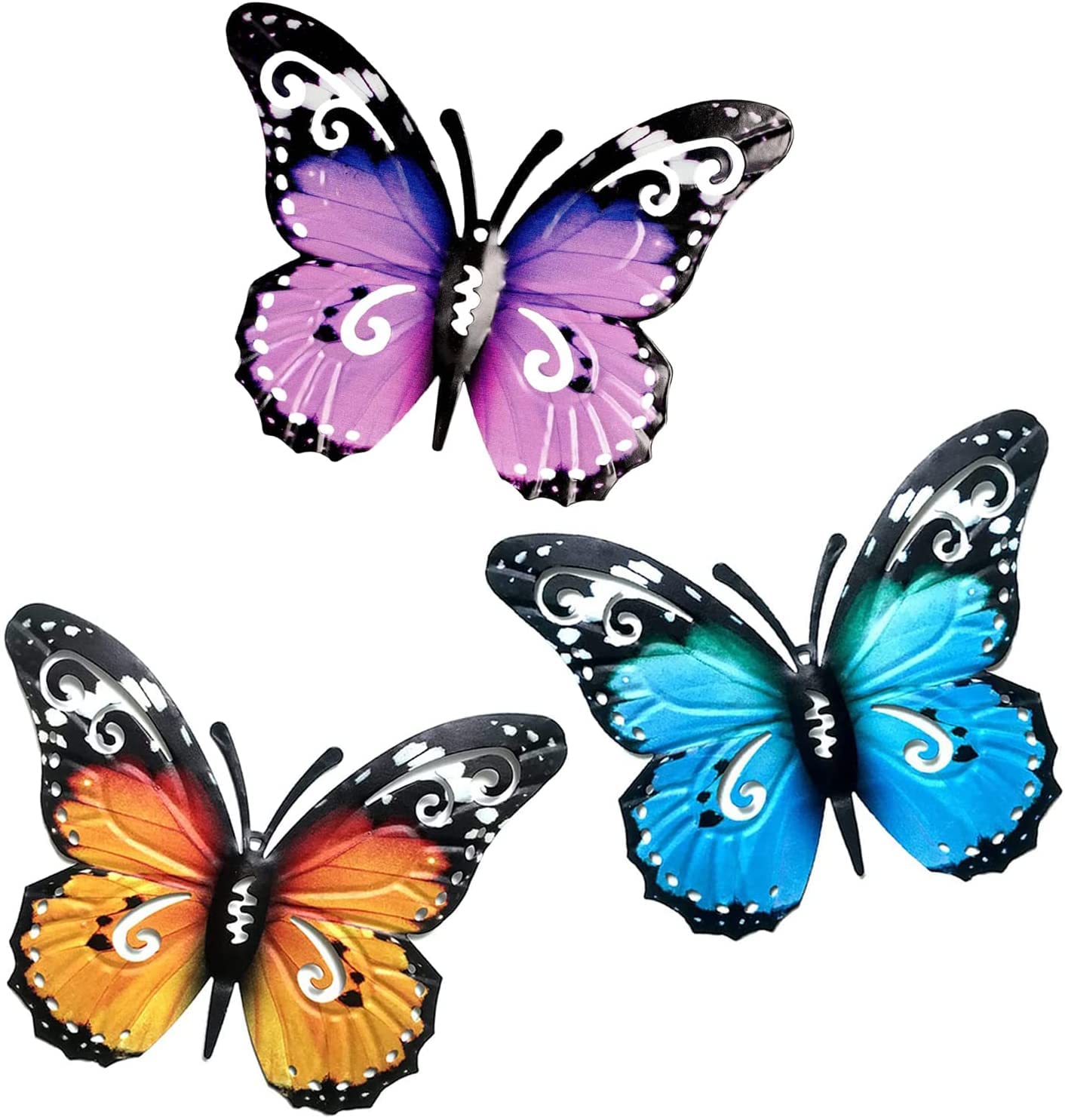 Aandyou 3PCS Butterfly Garden Wall Art Fence Decorations Outdoor Ornaments Metal Butterfly Ornaments for Garden Fence Yard Home Room Decoration Indoor Outdoor (StyleB)