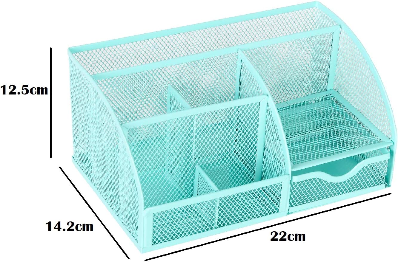 EXERZ Desk Organiser/Mesh Desk Tidy Caddy/Pencil Holder Multifunctional with 7 Compartments, Turquoise - Image 3