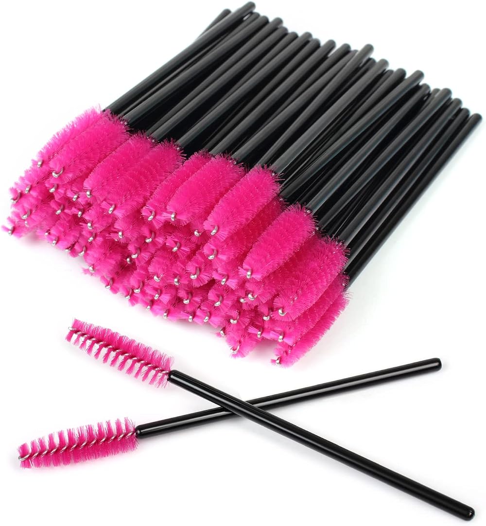SWKJ 60 PCS Disposable Eyelash Brushes Spoolies Rose Red Cosmetic Wands