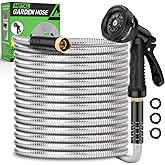 Garden Hose 50ft, Heavy Duty Stainless Steel Water Hose with 10 Functional Nozzles, No Kink, Lightweight and Flexible, Easy to Use and Store, Strong and Sturdy, Suitable for Yard and Lawn