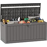 EAST OAK Outdoor Storage Box, 90 Gallon Deck Box, Waterproof Resin Storage Bin for Patio Cushions, Gardening Tools, Lockable, UV Resistant, Grey