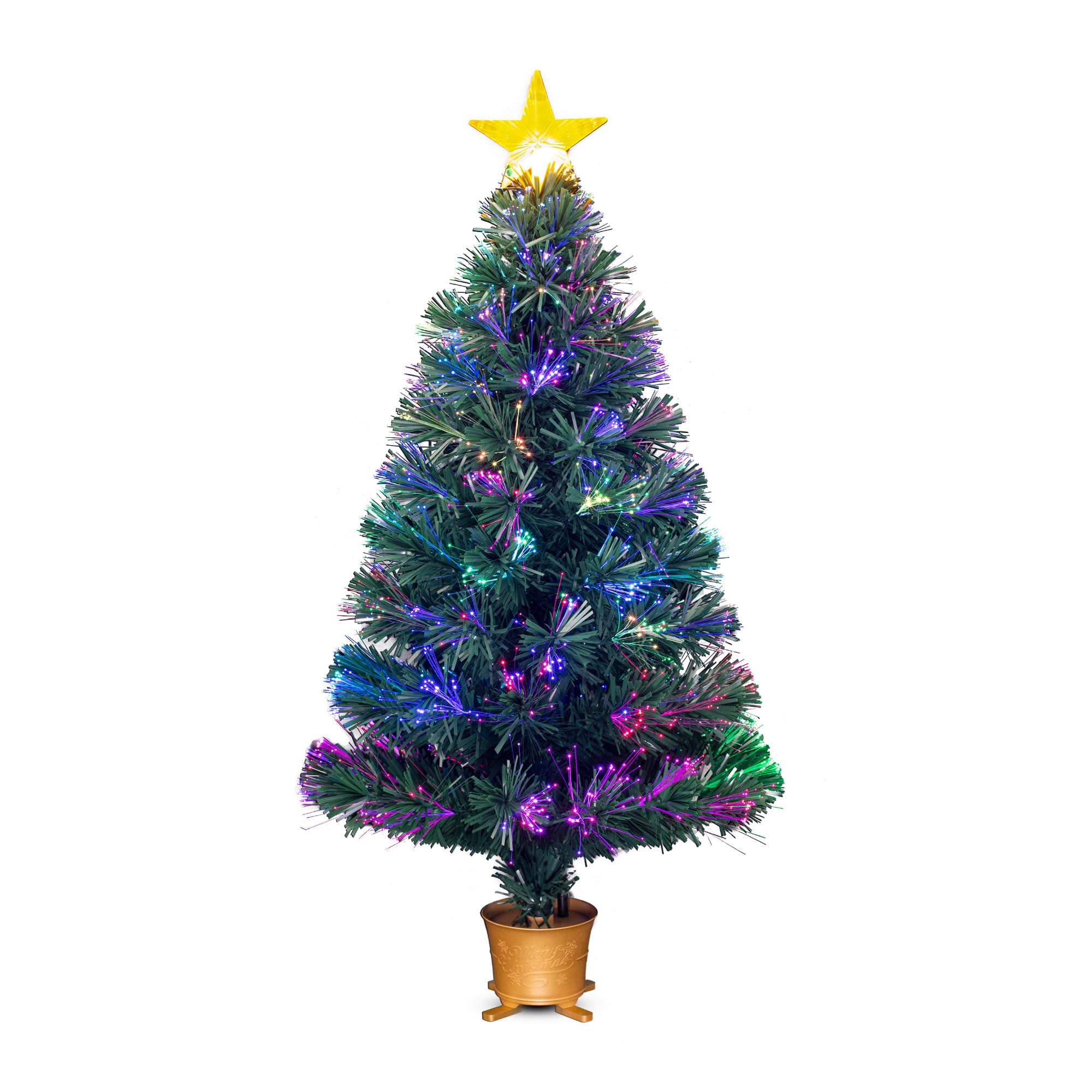 Photo 1 of YUETJIN 32inch Pre-lit Mini Fiber Optic Tabletop Artificial Christmas Tree, Small Xmas Tree with Stars Decorations-Gold