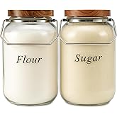 YoenKtss 2 Pack Glass Flour Sugar Storage Containers with Handle, 1 Gallon Glass Jars with Airtight Lid, Wide Mouth Large Mason Jars 128oz for Rice, Pasta, Oats, Coffee Storage