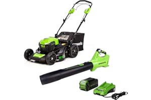 Greenworks 40V 21-Inch Self-Propelled Mower/Axial Blower Combo Kit, 5Ah USB Battery and Charger Included, CK40L510