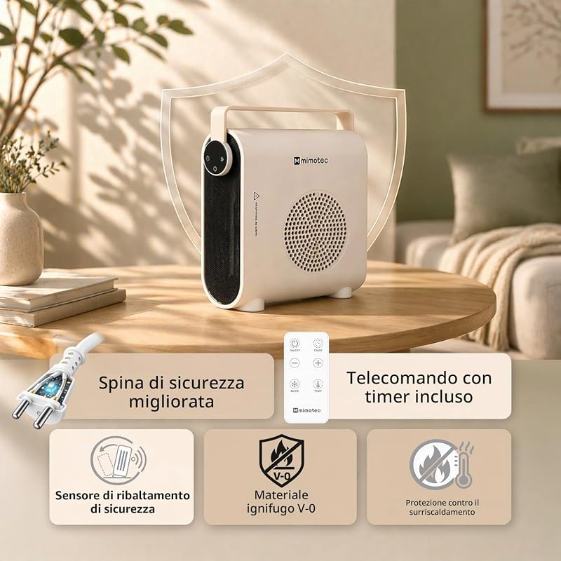 – Termoventilatore elettrico in ceramica White Hearth 2000W, silenzioso <60 dB, con telecomando, protezione contro il surriscaldamento, riscaldatore portatile per interni.