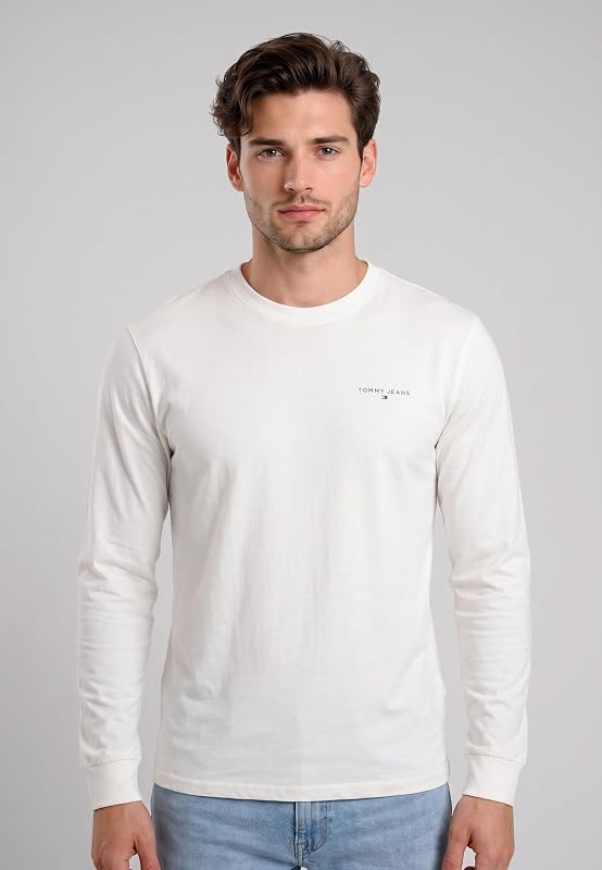 Herren Langarmshirt Slim Chest Linear aus Baumwolle, Weiß (Ecru), XL
