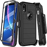 KECAI for iPhone XR Case with Built-in Screen Protector,Belt Clip Holster,Heavy Duty Shockproof Drop Protection Military Grade Rugged Full Body Durable Phone Cover with Kickstand (Black)