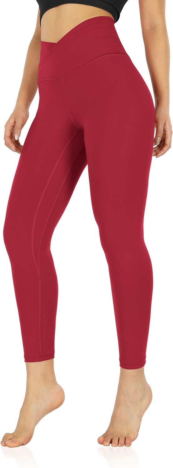 ODODOS Women's Cross Waist Yoga Capris with Inner Pocket, 7/8 Sports Workout Running Leggings -Inseam 21" / 25": Clothing