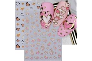 POWPOP Valentine's Day Nail Art Stickers Decals Love Heart Nail Stickers 6PCS Golden Edge Love Heart Pattern Design 3D Self-Adhesive Nail Decals Nail Art Supplies for Women Valentine DIY Nail Art Decorations