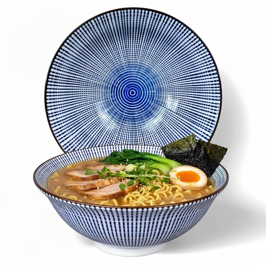 Urban Lifestyle Large Ramen Bowl Set of 2 Ceramic Ramen Bowl 8" 33-35OZ(900-1000ml) Soup Bowls Noodle Bowls Japanese Bowl Set Large Cereal Bowl Salad Bowl Pho Soup Bowl Ramen Pasta Bowl (Tokusa)