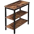 HOOBRO End Table, Simple Rustic Side Table with 3-Tier Storage Shelf, Narrow Nightstand for Small Spaces, for Living Room, Bedroom,Easy Assembly, Industrial Design, Rustic Brown and Black BF14BZ01
