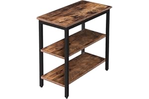 HOOBRO End Table, Simple Rustic Side Table with 3-Tier Storage Shelf, Narrow Nightstand for Small Spaces, for Living Room, Bedroom,Easy Assembly, Industrial Design, Rustic Brown and Black BF14BZ01