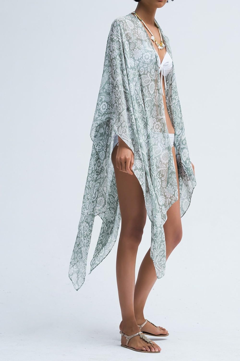 Moss Rose Women's Beach Cover up Swimsuit Kimono Cardigan with Bohemian Floral Print (Color 9) at  Women’s Clothing store