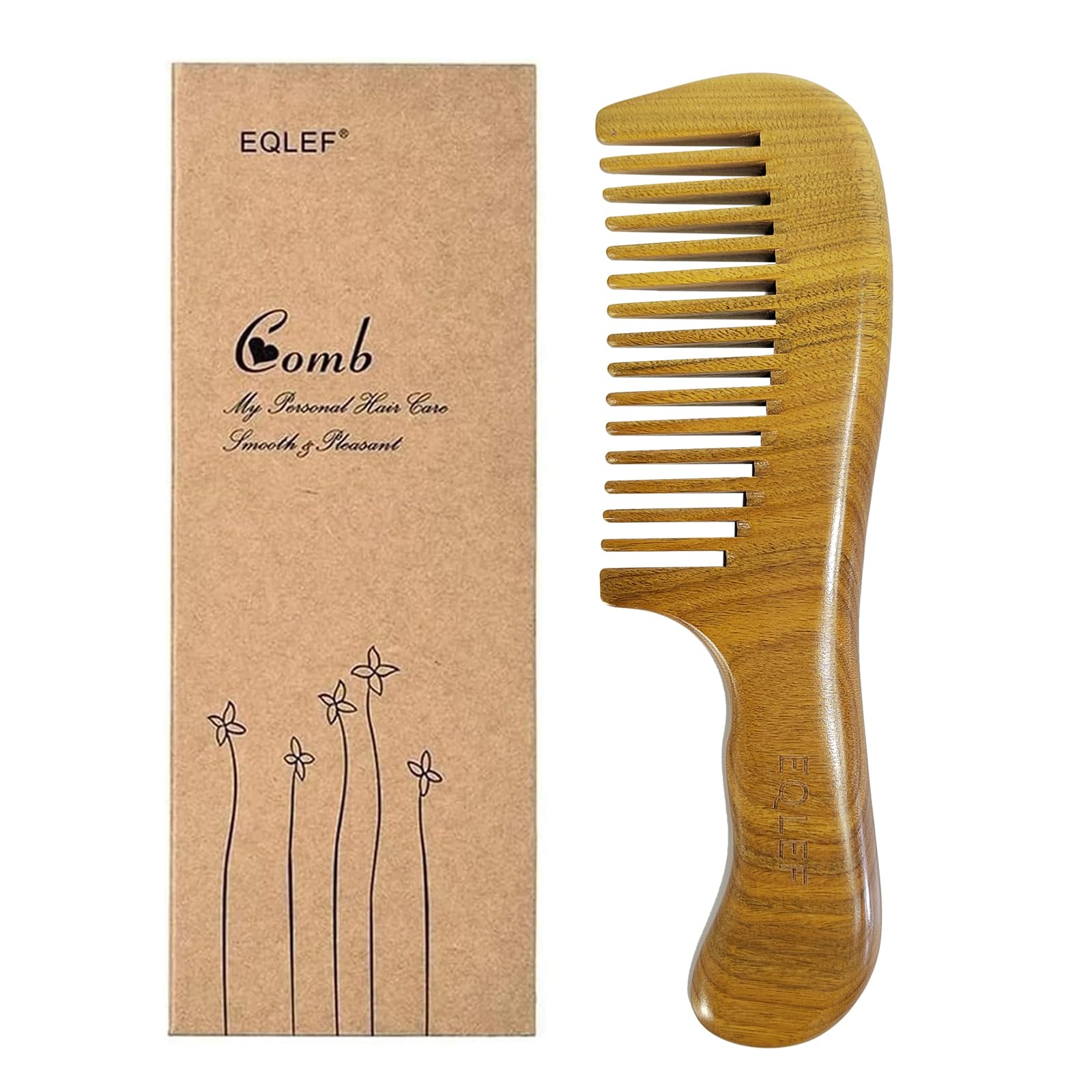 EQLEF Green sandalwood wide-tooth Natural comb, Large sandal wood comb anti static comb