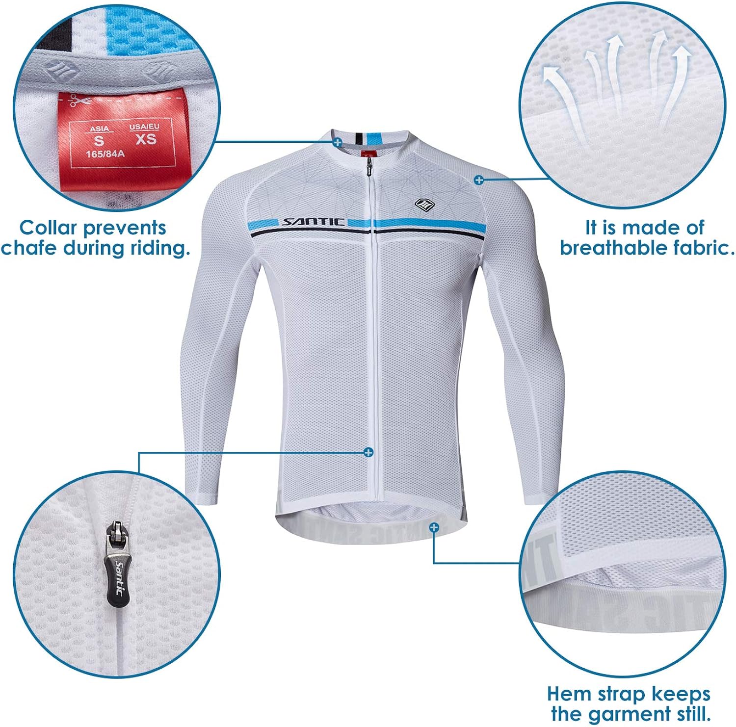 Santic Cycling Jersey Men's Long Sleeve Bike Reflective Full Zip Bicycle Shirts with Pockets : Clothing