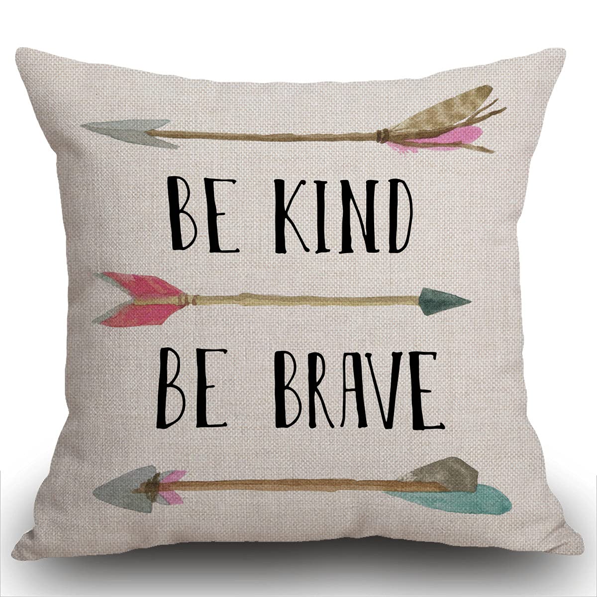 Smooffly Cotton Linen Home Decorative Quote Words Cushion Cover Throw Pillow Cover for Sofa Couch Tribal Girl Nursery Art Decor, Be Kind Be Brave Decoration,3 Arrows Pink and Grey,18X18 Inch 45x45cm