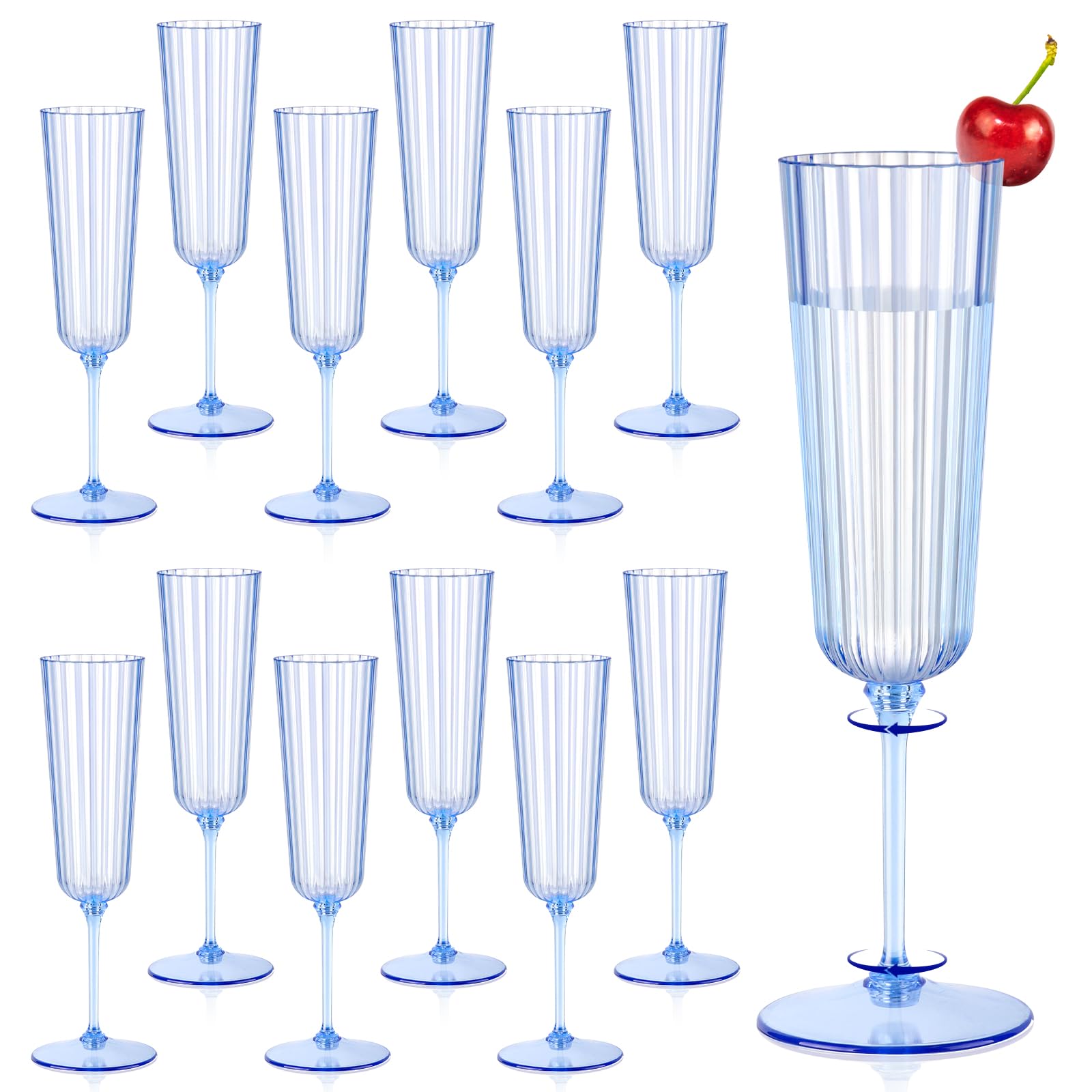 Photo 1 of 12 Pack Plastic Champagne Glasses Blue Unbreakable Ribbed Champagne Flutes Detachable 5.5 Oz Disposable Stemware Glasses Wine Toasting Cups for Wedding Bridal Shower Gifts Bridal Shower Housewarming