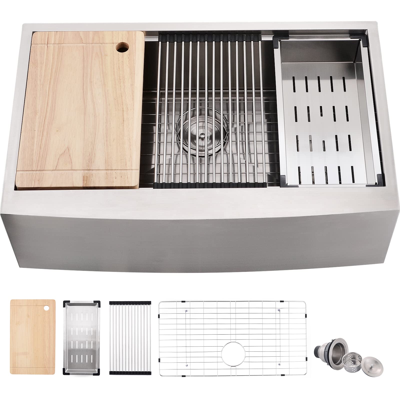 Photo 1 of 33 Inch Farmhouse Sink - Loftus Apron Front Kitchen Sink 16 Gauge Stainless Steel Workstation Ledge Deep Single Bowl Farm Sink with Accessories