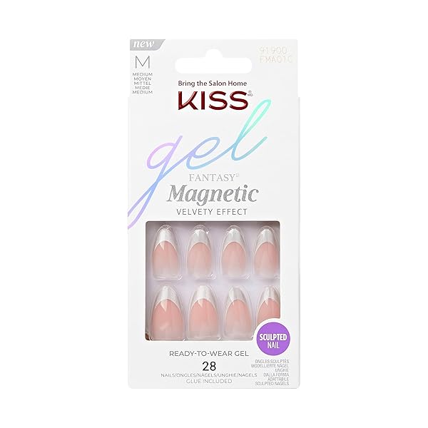 KISS GEL FANTASY, PRESS-ON NAILS, NAIL GLUE INCLUDED, ‘NORTH COAST’, LIGHT SILVER, MEDIUM SIZE, ALMOND SHAPE, INCLUDES 28 NAILS, 2G GLUE, 1 MANICURE STICK, 1 MINI FILE