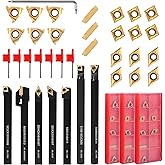 VerRich 28Pcs Kit Indexable Lathe Turning Tools,3/8"10mm Shank Boring Bar Metal Turning Tool Holder with 21pcs Carbide Insert