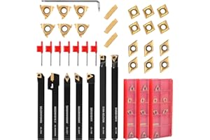 VerRich 28Pcs Kit Indexable Lathe Turning Tools,3/8"10mm Shank Boring Bar Metal Turning Tool Holder with 21pcs Carbide Inserts for Boring Cutting Grooving Turning Threading